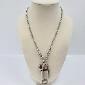 Authentic Louis Vuitton Padlock w/Unbranded Stainless Steel Plated Silver Chain